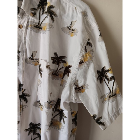 Michael Austin Mens Hawaiian Shirt XL Cotton Short Sleeve Pam Trees Cream - Picture 7 of 15